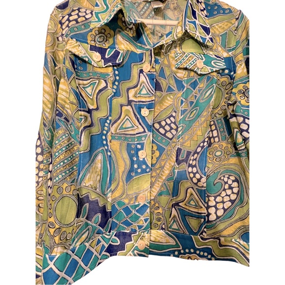 NWOT Christopher & Banks Geometric Button Shirt Jacket Artsy Art to Wear Large - Picture 4 of 11